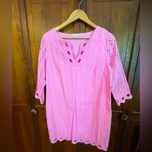 Crown & Ivy bright pink eyelet dress